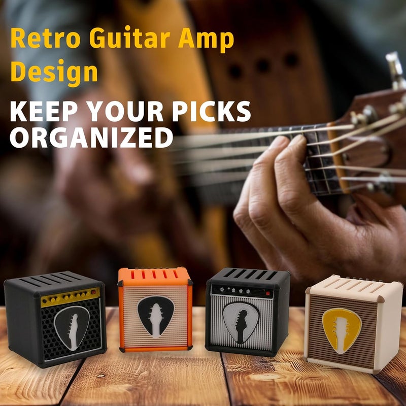 Chordwave Guitar Pick Display Holder Unique Retro Guitar Amp Model Guitar Picks Holder Pick Organizer & Display Case Gift for Music Enthusiasts and Guitar Players, 4-Color Set - Image 2